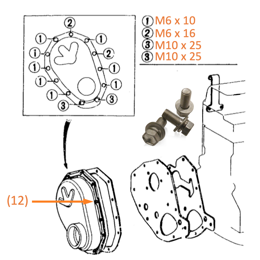 Timing Gear Cover | Marine Grade Stainless Hardware & Bolt Kit | Toyota Land Cruiser 2F FJ40, Stainless Hardware JIS - Overland Metric
