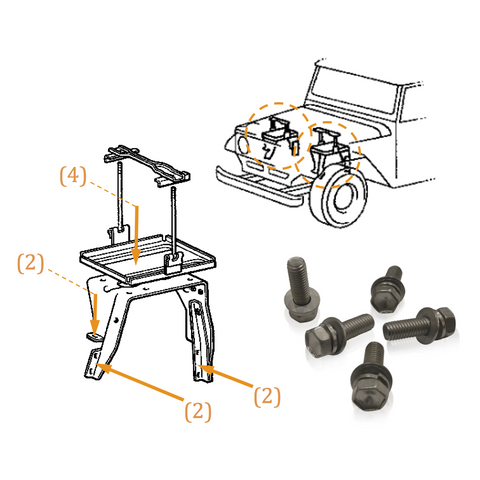 Battery Tray & Support | Marine Grade Stainless | FJ40, Stainless Hardware JIS - Overland Metric