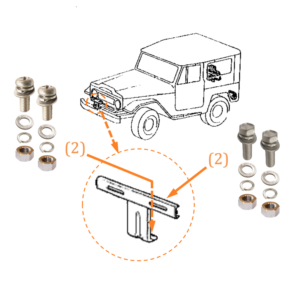 Front License Plate Bracket | Marine Grade Stainless | FJ40, Stainless Hardware JIS - Overland Metric