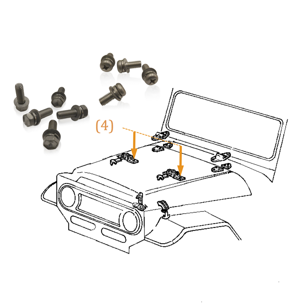 Windshield Hold Down Hook | Marine Grade Stainless | Pan or Hex Head | FJ40, Stainless Hardware JIS - Overland Metric